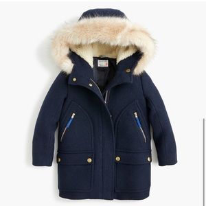 Crewcuts Dark Blue Pea Coat with Faux Fur Trim